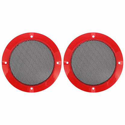 Picture of X AUTOHAUX 2pcs 4'' Red Car Audio Speaker Cover Iron Mesh Subwoofer Grill Horn Glossy Guard Protector