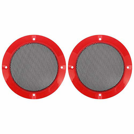 Picture of X AUTOHAUX 2pcs 4'' Red Car Audio Speaker Cover Iron Mesh Subwoofer Grill Horn Glossy Guard Protector