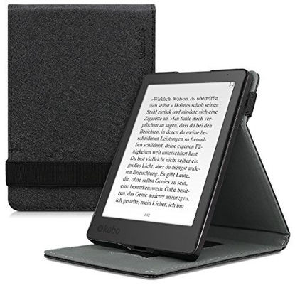 Picture of kwmobile Cover Compatible with Kobo Aura Edition 2 - Case with Strap + Stand - Black