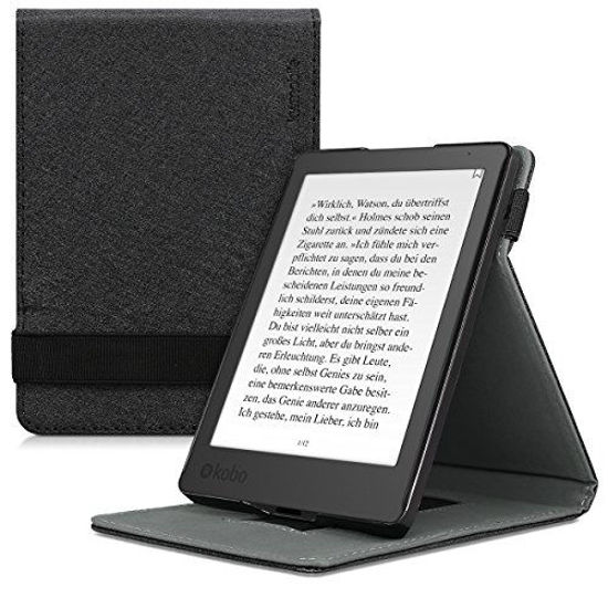 Picture of kwmobile Cover Compatible with Kobo Aura Edition 2 - Case with Strap + Stand - Black