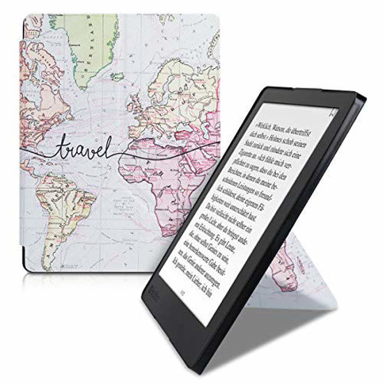 Picture of kwmobile Origami Case Compatible with Kobo Aura H2O Edition 2 - Case Slim Premium PU Leather Cover with Stand - Travel Black/Multicolor