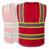 Picture of JKSafety 9 Pockets Hi-Vis Neon Red Zipper Front MESH Safety Vest with Fluorescent Yellow Extend Edge outlining the Reflective Tapes Meet ANSI/ISEA Class 2 Standard (100-Red, 5X-Large)