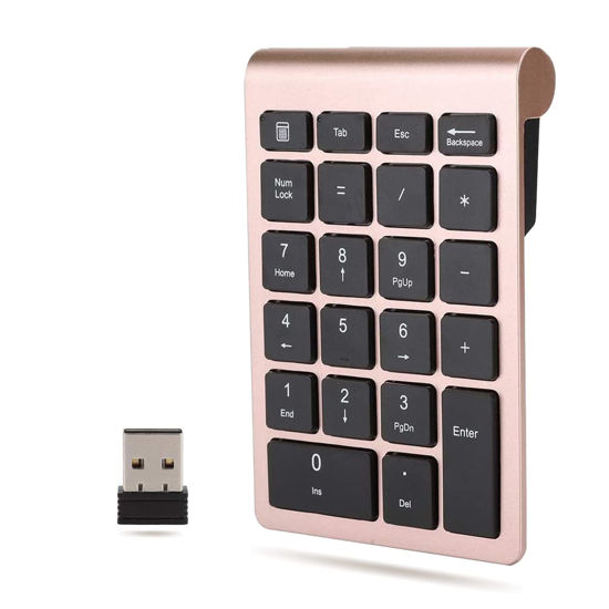 Picture of 22 Keys Wireless Number Pads, Numeric Keypad Portable 2.4 GHz Number Keyboard Financial Accounting Number Keyboard for Laptop, PC, Desktop, Surface pro, Notebook, etc.(Rose Gold)