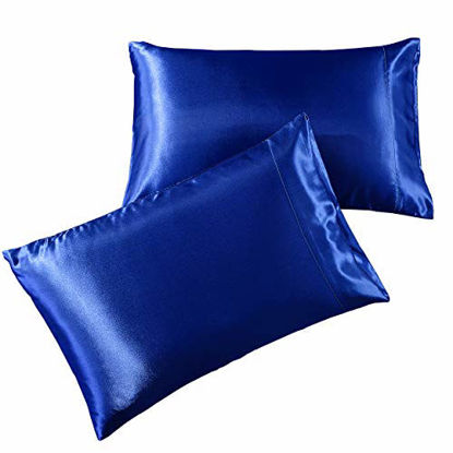 Picture of Satin Pillowcase 2 Pack - King Size (20"x40", Navy) - Silky Pillow Cases for Hair and Skin - Satin Pillow Covers with Envelope Closure - Extra Soft Premium Microfiber