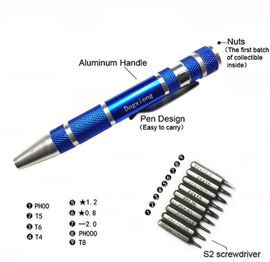 Picture of Dogxiong 9In1 Torx T4 T5 T6 T8 PH000 PH00 Flap 2.0 Phillips Slot Type 0.8mm 1.2mm Pentalobe 5 Point Star Repair Screwdriver Tool kit for MacBook Pro Retina Air iPad iPhone iPod Laptop HTC Samsung LG