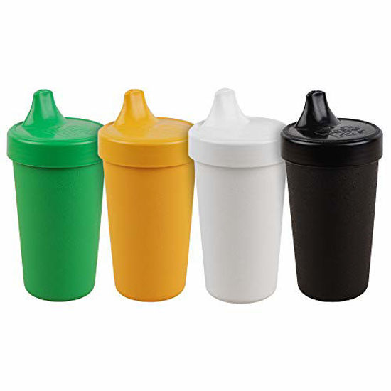 Picture of RE-PLAY - 10 oz. No-Spill Sippy Cups for Baby, Toddler, & Child - Made in USA from Recycled Milk Jugs - BPA-Free, Dishwasher Safe - St. Patrick's Day - Sunny, White, Black, Kelly Green - 4 Pack