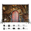 Picture of YongFoto 10x7ft Retro Steampunk Backdrop Vintage Metallic Mechanical Bronze Clockwork Gears Metal Door Photography Background Nostalgia Style Novelty Artistic Design Party Decor Photo Studio Props