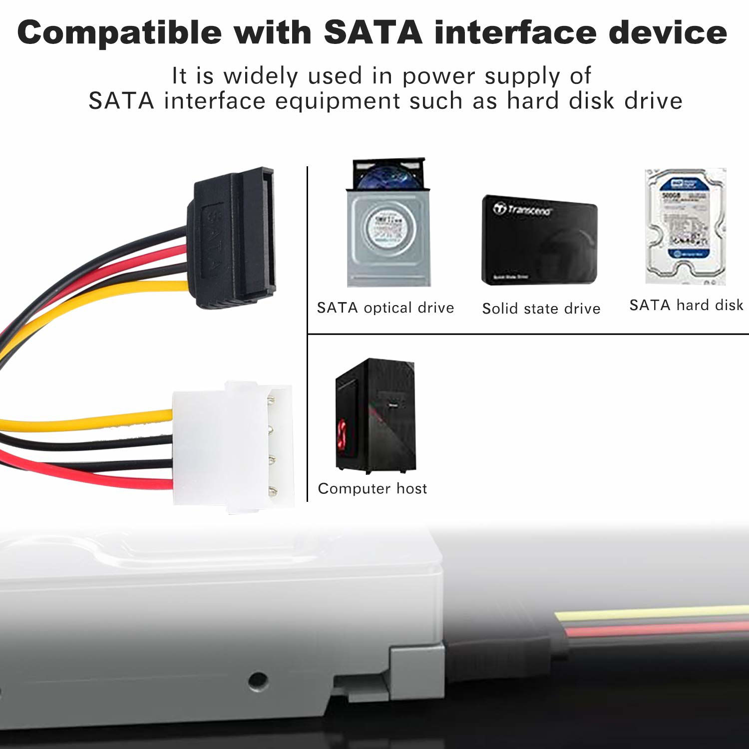 Getuscart Sata To Molex Adapter 3 Pack 4pin Molex To Sata Power Cable Sata 15 Pin Female To 0386