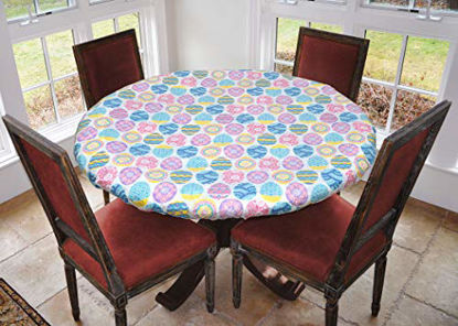 Picture of Covers For The Home Deluxe Elastic Edged Flannel Backed Vinyl Fitted Table Cover - Easter Pattern - Small Round - Fits Tables up to 40" - 44" Diameter