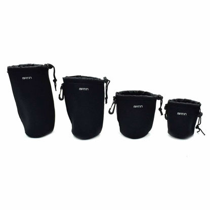 Picture of Dasunny 4pcs Lens Pouch Thick Protective Lens Bag Set, Drawstring Lens Case Neoprene Camera Lens Pouch for Canon, Nikon, Panasonic, Olympus