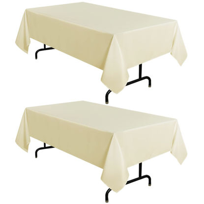Picture of sancua 2 Pack Beige Tablecloth 60 x 84 Inch, Rectangle 4 Feet Table Cloth - Stain and Wrinkle Resistant Washable Polyester Table Cover for Dining Table, Buffet Parties and Camping