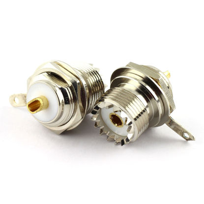 Picture of Maxmoral 2PCS UHF Female Panel Mount with Nut Bulkhead Handle Solder Post Connector RF Coax Coaxial Adapter