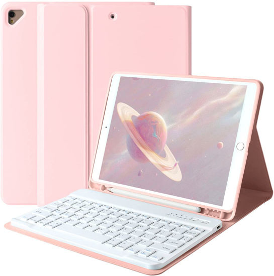 Picture of Keyboard Case for iPad 9th Generation 2021/8th Gen/7th Gen 10.2 Inch, Detachable Wireless with Pencil Holder Keyboard Cover for New iPad 9th Gen/8th Gen/7th Gen 10.2"/iPad Air 3/iPad Pro 10.5" (Pink)