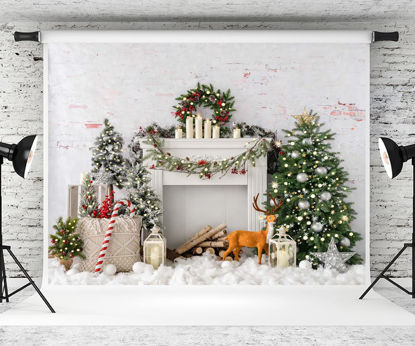 Picture of Kate 10×8ft Christmas Backdrop Fireplace Christmas Tree Elk Xmas Theme Background Photography Soft and Durable Fabric Background