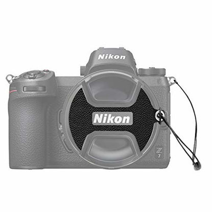 Picture of Foto&Tech Premium 2 Pack 52mm Leather Sticker Logo Cut Out Camera Lens Cap Holder Keeper 3M Adhesive Compatible with Nikon D7500 D7200 D7100 D7000 D5500 D5300 D5200 D5100 D3400 D3300 D3200 D3100 D90