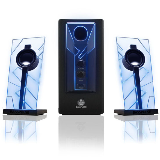 Picture of GOgroove BassPULSE 2.1 Computer Speakers with Blue LED Glow Lights and Powered Subwoofer - Gaming Speaker System for Music on Desktop, Laptop, PC with 40 Watts, Heavy Bass