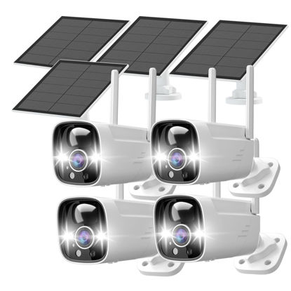 Picture of Security Cameras Wireless Outdoor Solar Powered with AI Detection, 2K Color Night Vision Security Camera with 2 Way Audio, Work with Alexa, No Monthly Fee, Spotlight & Siren, IP65 Waterproof 4 Pack