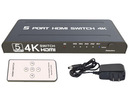 Picture of HDMI Switcher - HDMI Switcher 5 in 1 Out,HDMI Switch with Remote,HDMI 1.4 Support 4K@30Hz TV 3D Audio Video Sync Plug&Play for PS3/4 Xbox PC Laptop Projector Blu-ray Player