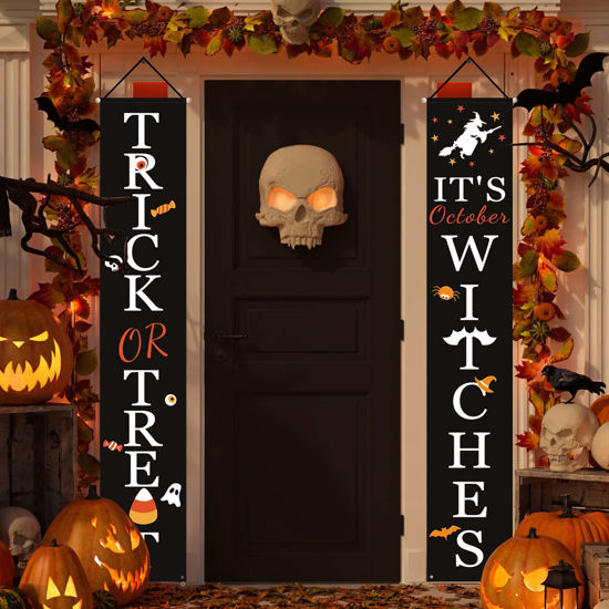 Picture of Halloween Decorations Outdoor | Trick or Treat & It's October Witches Front Porch Banners for Halloween Porch Decor | Fall Decor | Halloween Decorations Indoor