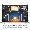 Picture of AOFOTO 5x3ft Carnival Night Movie Premiere Backdrop Stars Celebrity Red Carpet Bannister Glitter Spotlight Roll Film Black Curtain Background for Photography Adult Portraits Photo Studio Props Vinyl