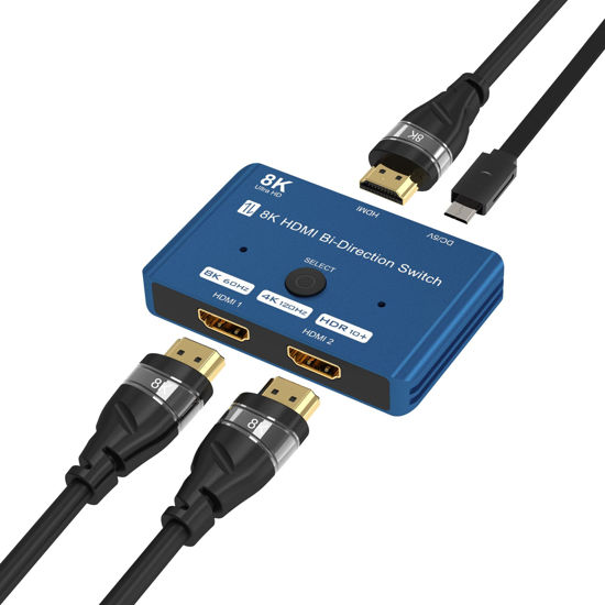 Picture of YIWENTEC HDMI 2.1 Ultra 8K HDR 10 Bi-Directional Switch 8K@60Hz 4K@120Hz 1in 2out 2in 1out High Speed 48Gbps Splitter(Singal Display) Converter Compatible with Xbox X PS5 Blue