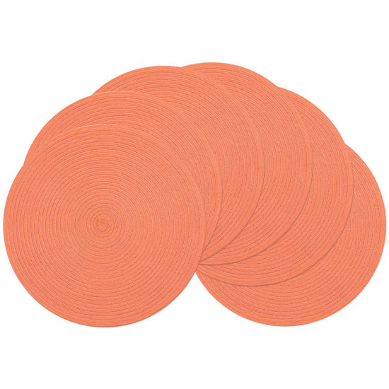 Picture of SHACOS Round Braided Placemats Set of 6 Washable Cotton Polyester Round Placemats for Kitchen Table 15 inch Round Table Mats (Coral, 6)