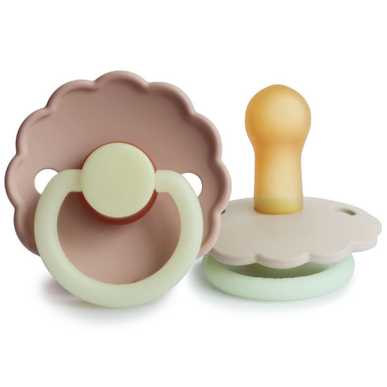 Picture of FRIGG Daisy Night Natural Rubber Baby Pacifier | Made in Denmark | BPA-Free (Blush/Cream, 6-18 Months) 2-Pack