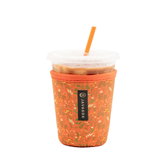 Picture of Sok It Java Sok Reusable Neoprene Insulator Sleeve for Iced Coffee Cups (Coral Floral, XLarge: 38-42oz)