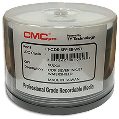 Picture of CMC Pro (Powered by TY Technology) Watershield Glossy Silver Pearl Inkjet Hub 52X 80-Min CD-R'S 100-Pak