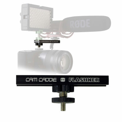 Picture of 4 Inch Cold Shoe Extension Bracket - Dual Sided Camera Flash Mount with 1/4"-20 Flashner Adapter by Cam Caddie - Black