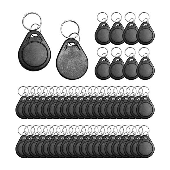 Picture of 50 Pcs 125KHz RFID Writable Rewritable T5577 Key Fob Proximity Access Tag Duplicator Keyfobs ID Card Token Tag for RFID Writer Hotel Key (Black)