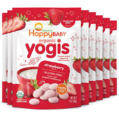 Picture of Happy Baby Organics Yogis Freeze-Dried Yogurt & Fruit Snack, Strawberry, 1 Ounce (Pack of 8) packaging may vary