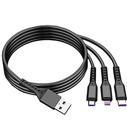 Picture of Charging Cable 5A 3in1 Data USB Cable Phone Fast Charging Wire Type C Phone Lead Compatible with Most Phone Black 1.2m,Data Line