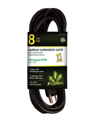 Picture of Go Green Power (GG-13708BK) 16/3 8’ SJTW Outdoor Extension Cord, Black, 8 Ft