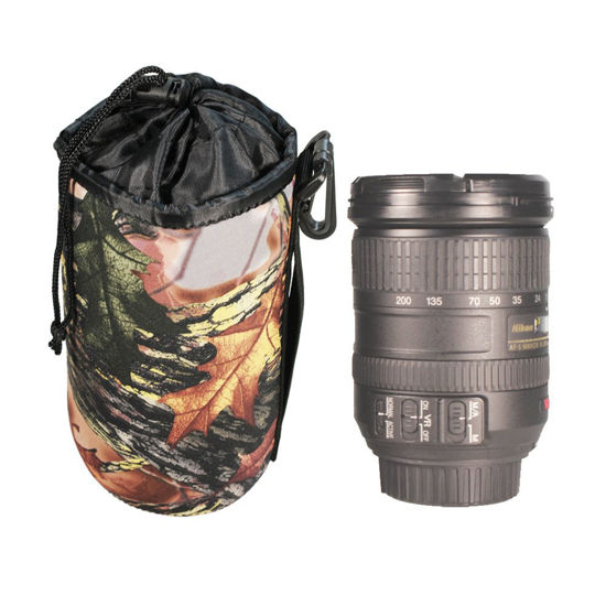 Picture of Foto&Tech Medium Size Extra Padding Easy Drawstring Closure Camouflage Neoprene Lens Pouch Bag Cover for Canon, Nikon, Sony, Panasonic, Fujifilm, Olympus, Pentax, Sigma with Foto&Tech Velvet Bag