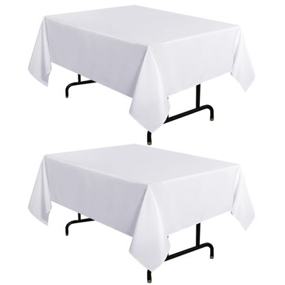 Picture of sancua 2 Pack White Tablecloth 54 x 54 Inch, Stain and Wrinkle Resistant Square Table Cloth - Washable Polyester Table Cover for Dining Table, Buffet Parties and Camping