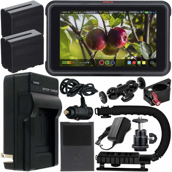 Picture of Atomos Ninja V 5" 4K HDMI Recording Monitor with Power Bundle & Accessory Kit - Includes: 2x Extended Life NP-F975 Batteries with Charger, Action Grip Stabilizer, Rotating Monitor Mount & MORE