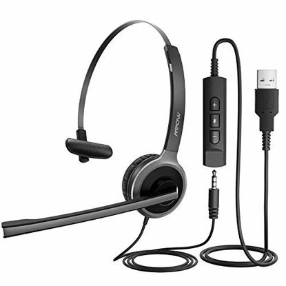 Picture of Mpow Single-Sided PC 3.5mm/USB Microphone Headset Noise Cancelling, 270 Degree Rotatable Boom Mic for Right/Left Ear, Comfort-fit Skype Headphone with Mute Function