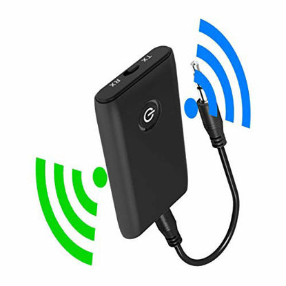 Picture of Bluetooth 5.0 Transmitter and Receiver, 2-in-1 Wireless 3.5mm Adapter (aptX Low Latency, 2 Devices Simultaneously, for TV/Home Sound System)?