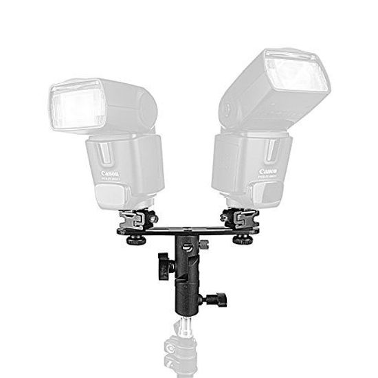 Picture of PhotoTrust Double Metal Flash Bracket Swivel Bracket Umbrella Holder Studio Tilting Bracket Compatible with Canon, Nikon, Pentax, Olympus, Sony