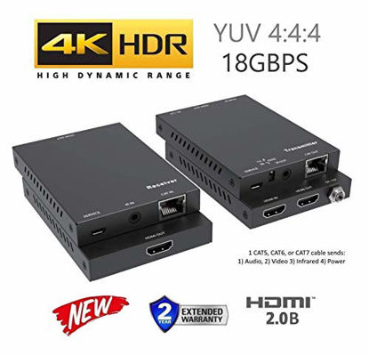 Picture of 4K HDBT Extender Kit HDR 18GBPS HDMI Over Single CAT5e CAT6 CAT7 2.0B 4K @ 60hz UltraHD YUV 4:4:4 Uncompressed 230FT 70M Transmitter Receiver IR RS232 HDCP2.2 CONTROL4 Savant Home Automation 4K2K