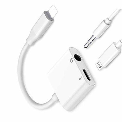 Picture of Earphone/Headphone 3.5mm Jack Adaptor Charger Cable Splitter for iPhone, 2 in 1 Headset AUX Audio Dongle Music Splitter Cable Accessories Compatible with iPhone 11/Xs/XR/X/8&Plus/7&Plus/iOS