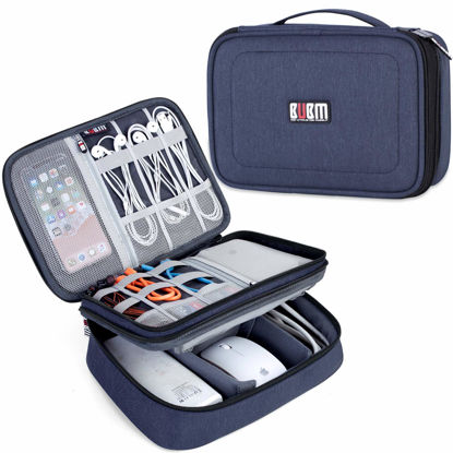 Picture of BUBM Electronic Organizer, Double Layer Travel Accessories Storage Bag for Cord, Adapter, Battery, Camera and More-a Sleeve Pouch for iPad or up to 9.7" Tablet(Large, Dark Blue)