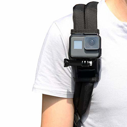 Picture of GOHIGH Backpack Shoulder Strap Mount Compatible with GoPro Hero 10 9 8 7 6 5 4 3, AKASO OSMO Insta 360,Action Camera 360 Rotation Adjustable Chest Pad Clip for Climbing Walking Cycling Travel on Foot