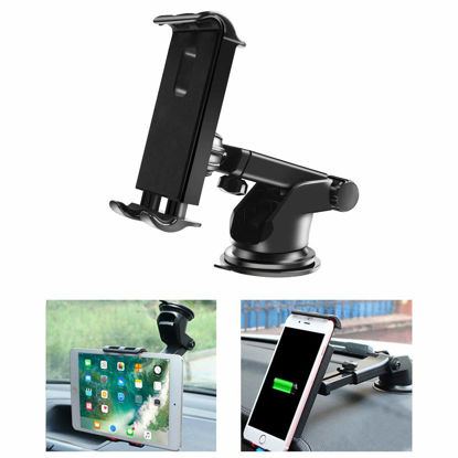 Picture of Car Tablet Mount Holder, Universal Dashboard Windshield Tablet Stand Cell Phone Holder Car Dash Mount Suction Cup Mount Compatible with iPad Pro/Air/Mini, iPhone, Galaxy Tab, All 4.7-10.5" Devices