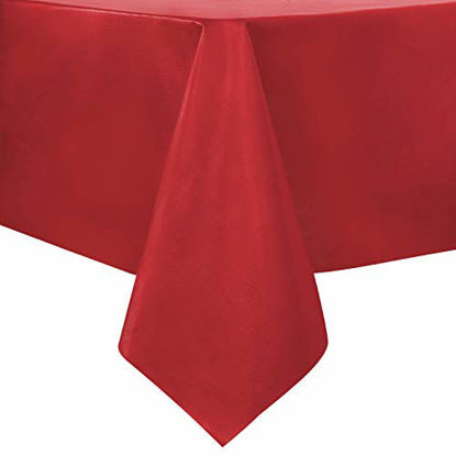 Picture of sancua 100% Waterproof Rectangle PVC Tablecloth - 54 x 108 Inch - Oil Proof Spill Proof Vinyl Table Cloth, Wipe Clean Table Cover for Dining Table, Buffet Parties and Camping, Red
