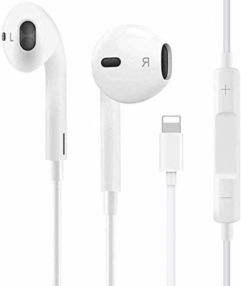 Picture of Earbuds Earphones Wired Headphone with Microphone and Volume Control, Compatible with iPhone 11 Pro Max/Xs Max/XR/X/7/8 Plus (White)