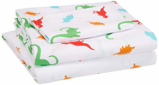 Picture of Amazon Basics Kid's Sheet Set - Soft, Easy-Wash Lightweight Microfiber - Twin, Multi-Color Dinosaurs