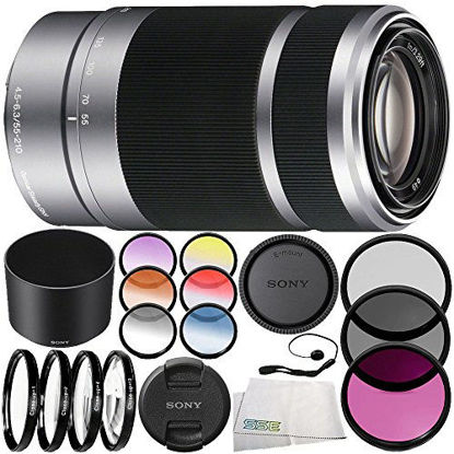 Picture of Sony E 55-210mm f/4.5-6.3 OSS Lens (Silver) 10PC Accessory Bundle - Includes 3PC Filter Kit (UV + CPL + FLD) + 4PC Macro Filter Set (+1,+2,+4,+10) + More