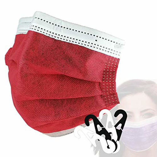 Picture of ASTM Level 3 Disposable 4-Ply Face Mask - Made in USA Filtration Efficiency ? 98% with Ear Savers (10 Pack, Red + Black)